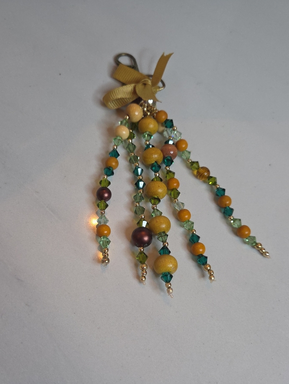 Handcrafted Green & Mustard Beaded Tassel Bag Charm